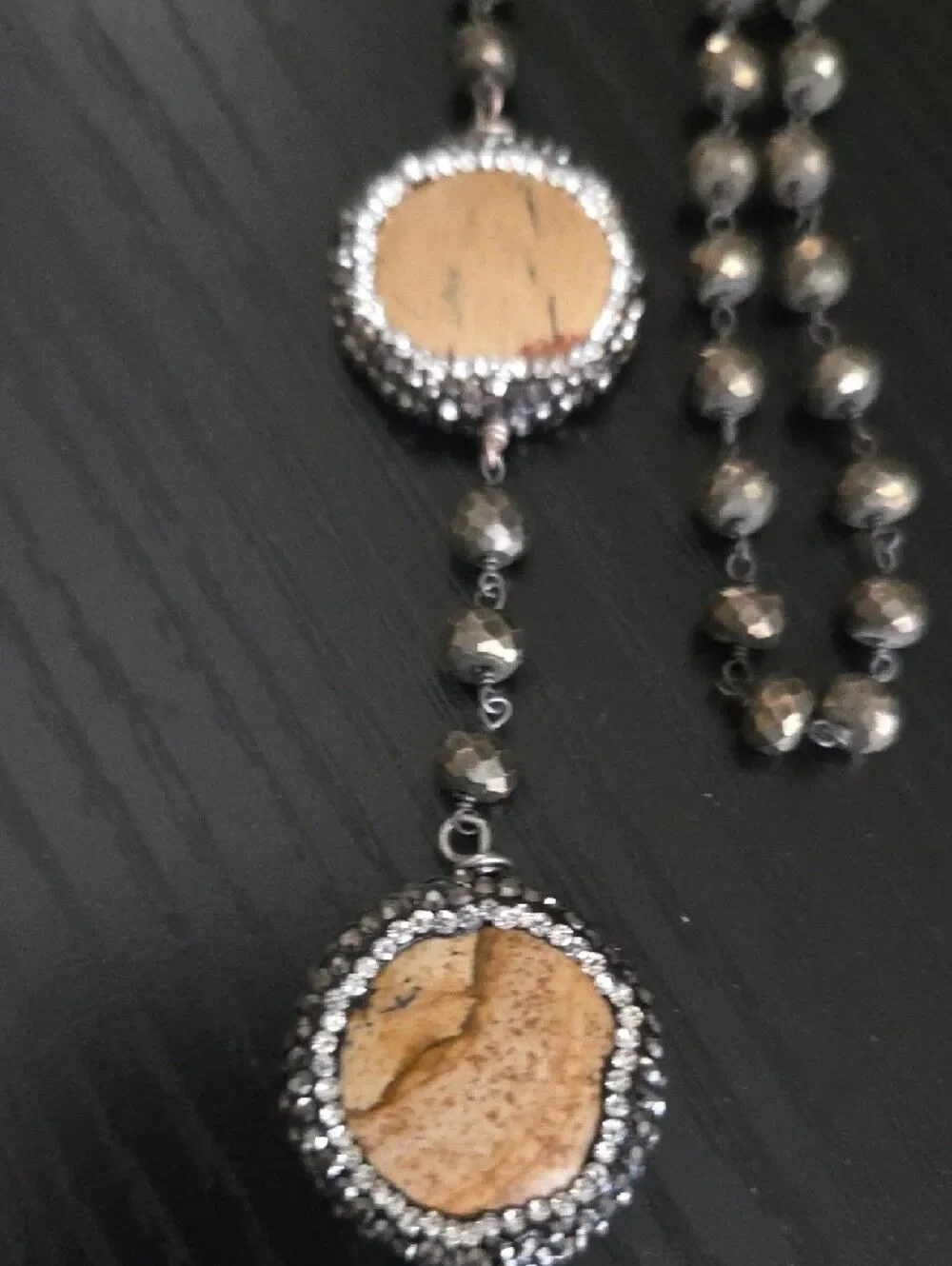 Vintage Long Necklack With Jasper Cabochones